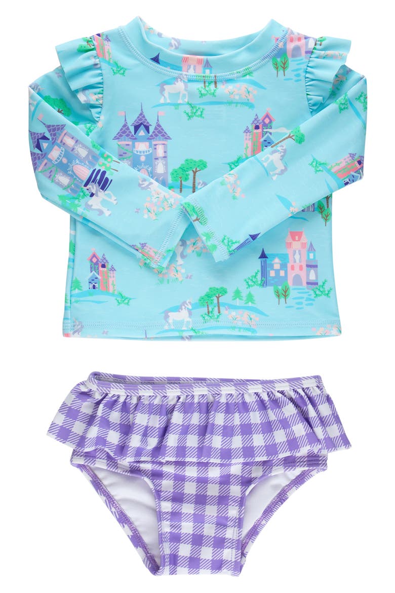 Kids' Blue Once Upon A Castle Long Sleeve Two-Piece Rashguard Swimsuit, Main, color, BLUE