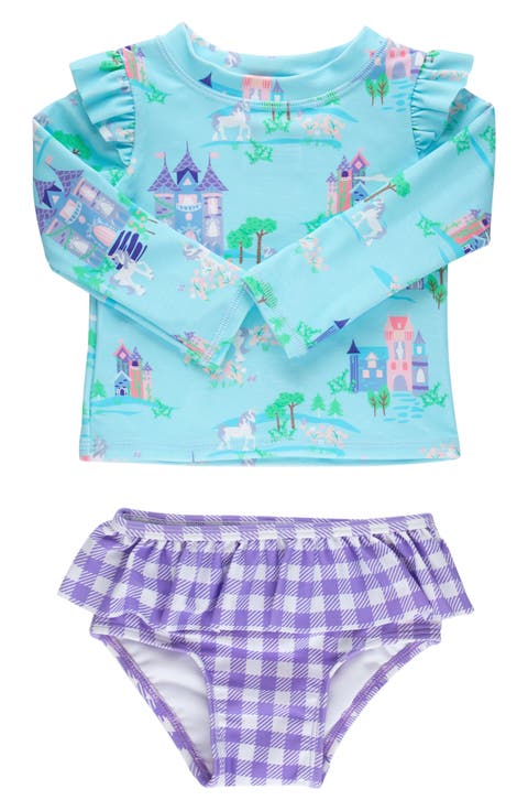 Kids' Blue Once Upon A Castle Long Sleeve Two-Piece Rashguard Swimsuit (Baby & Toddler)
