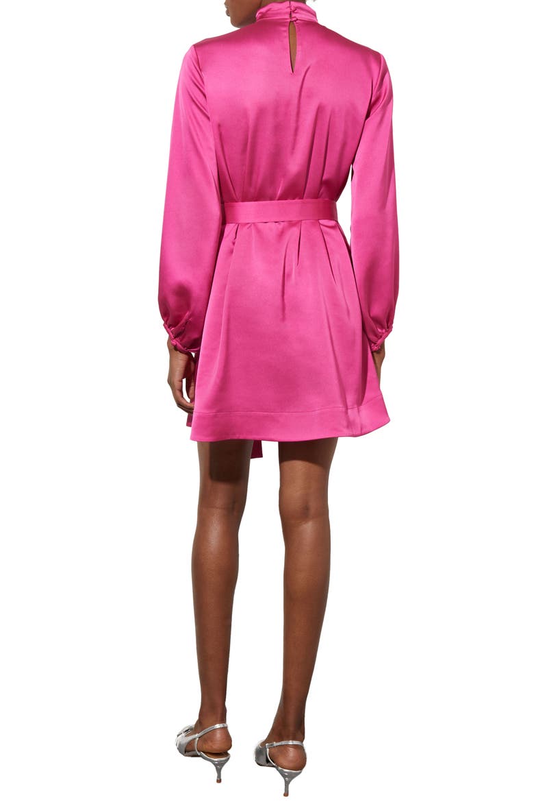 Belted Long Sleeve Satin Minidress, Alternate, color, MULBERRY