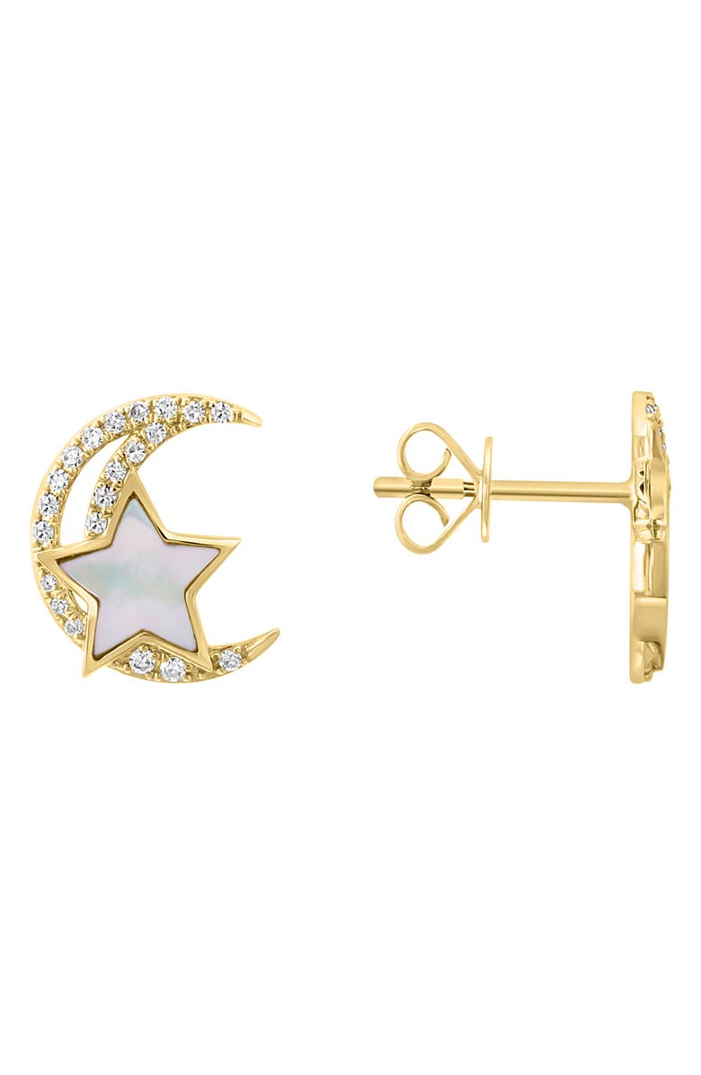 EFFY Mother-of-Pearl & Diamond Moon Star Stud Earrings - 0.17ct., Main, color, 