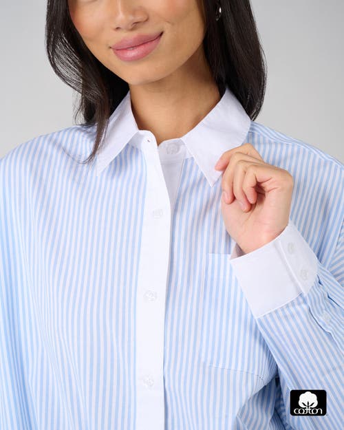 Weworewhat Cropped Button Front Shirt In Blue