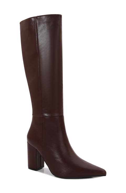 Breanna Block Heel Faux Leather Knee High Boot