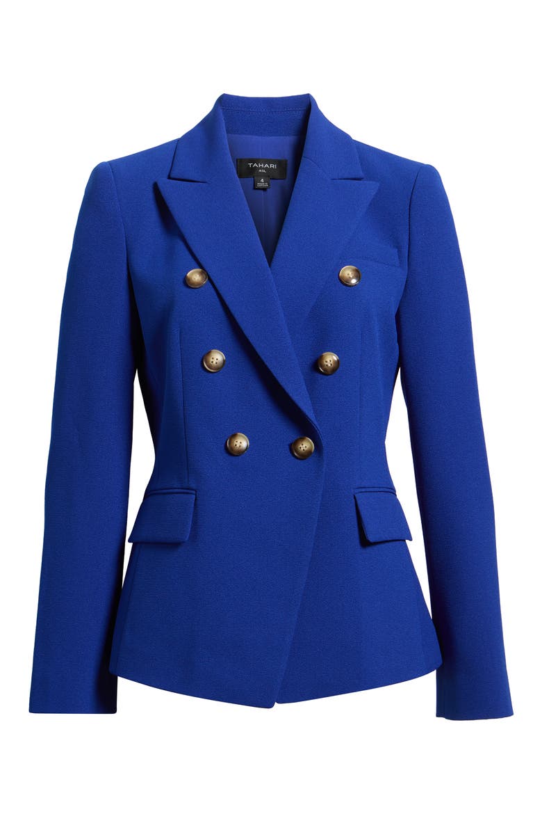 Crepe Double Breasted Blazer, Alternate, color, COBALT