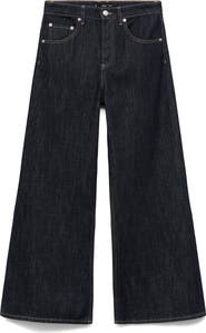 MANGO Mid Rise Button Fly Wide Leg Jeans