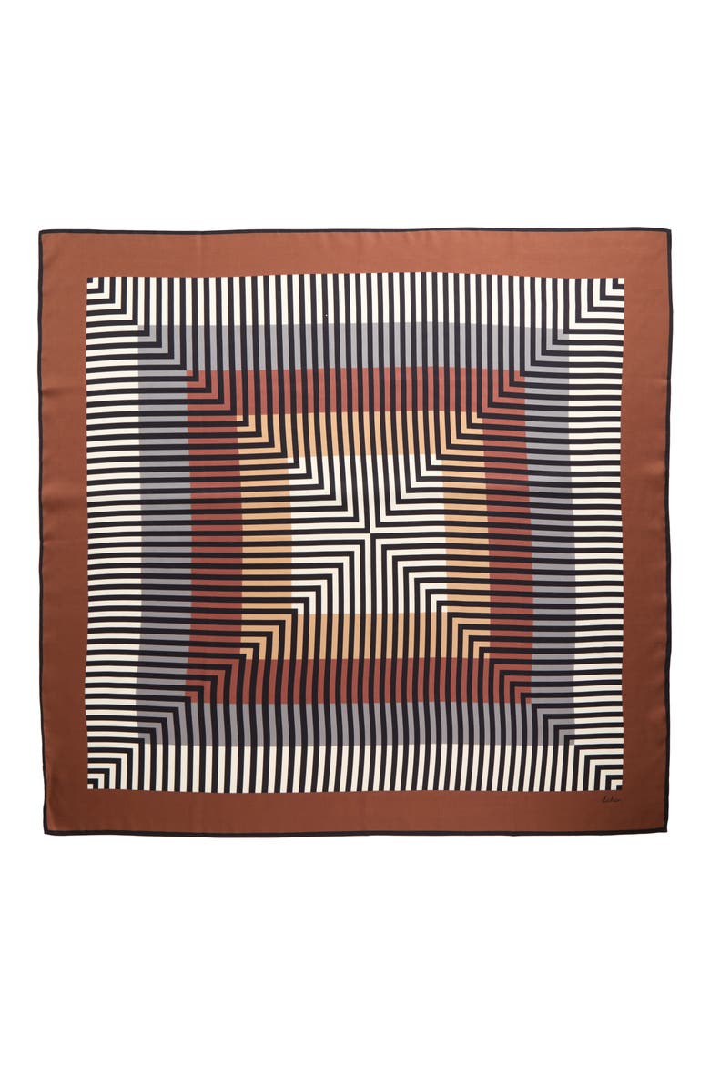 Concentric Stripes Square Silk Scarf, Alternate, color, BROWN