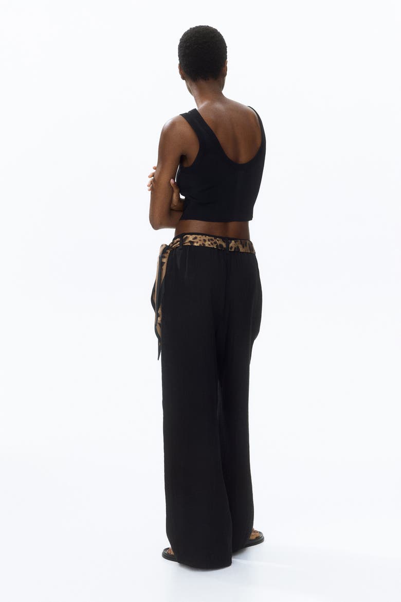 Scarf-detail Linen-blend Trousers, Alternate, color, Black