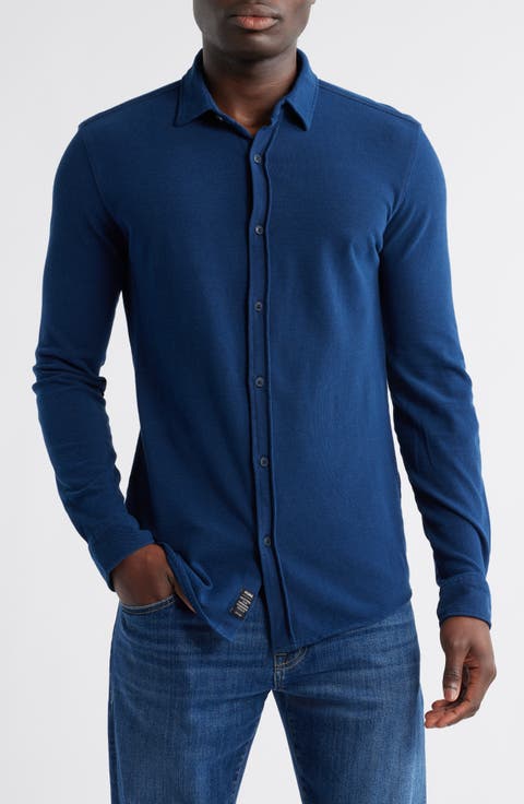 Cotton Knit Button-Up Shirt