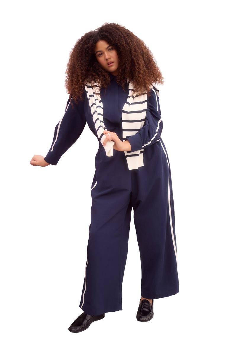 ELOQUII Track Detail Jumpsuit, Main, color, Maritime Blue