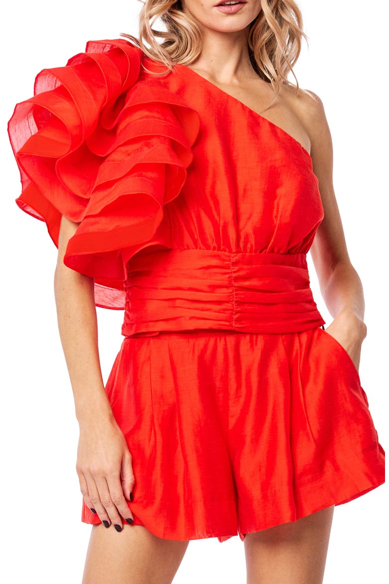 Risa One Shoulder Top, Main, color, RED CORAL