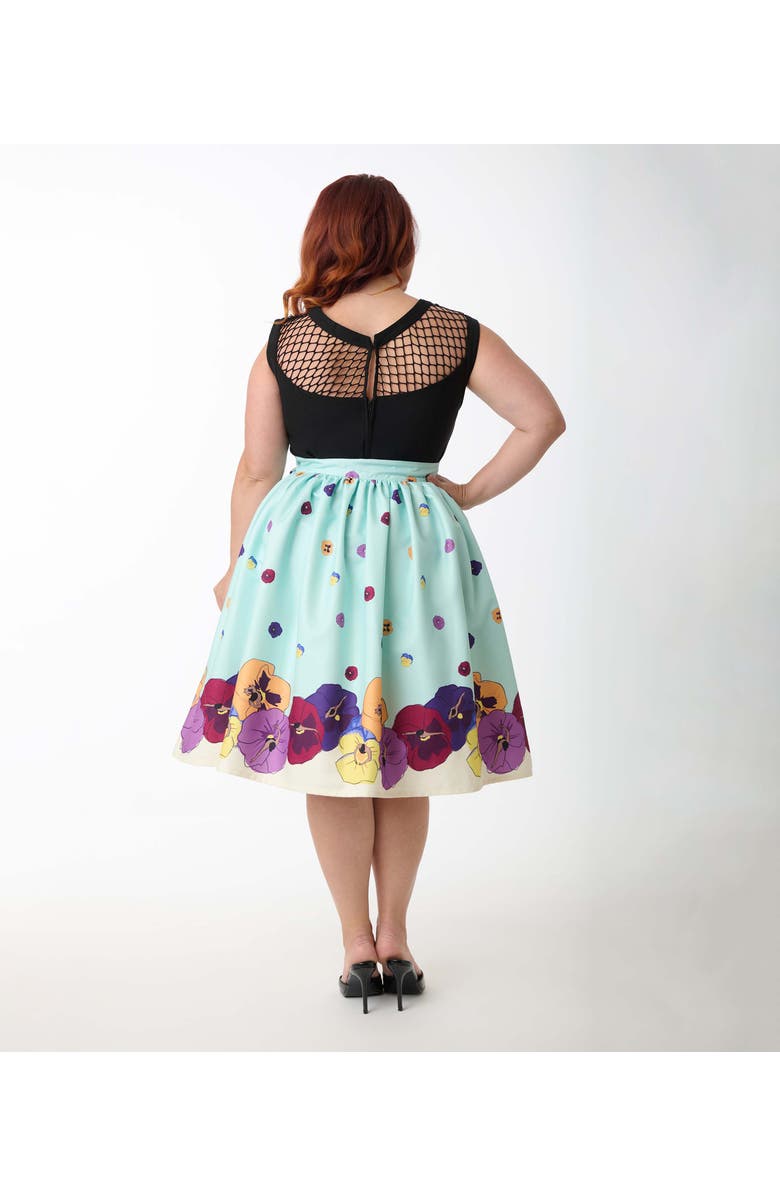 Unique Vintage Plus Size Printed Woven Gellar Swing Skirt, Alternate, color, Blue