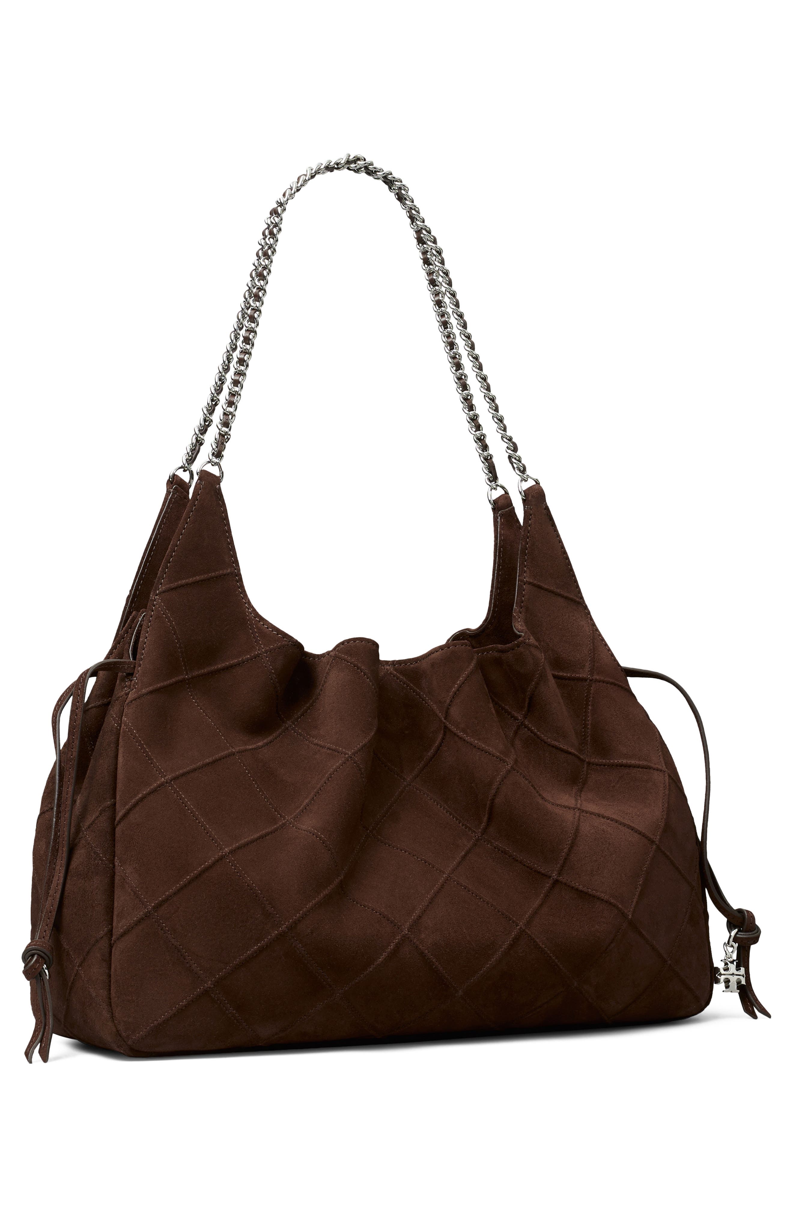 Tory Burch Large Fleming Suede Tote, Alternate, color, Dark Cocoa
