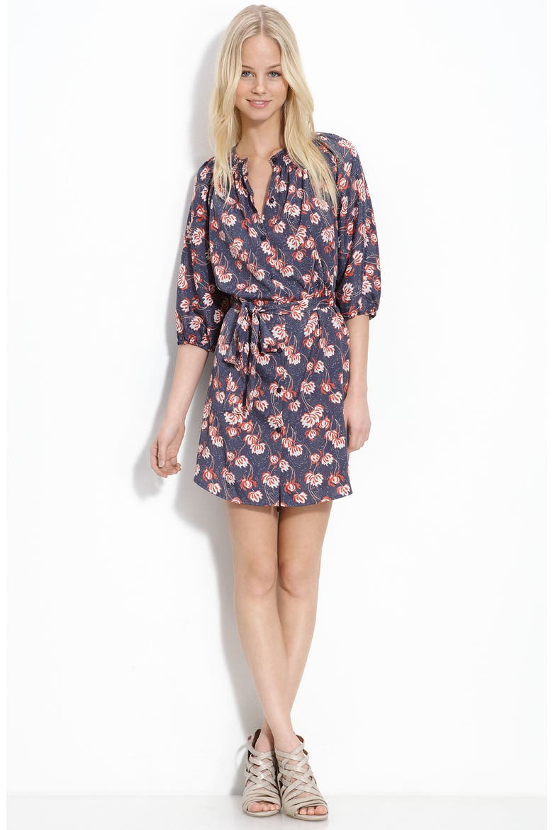 Print Shirtdress, Main, color, NAVY/ ORANGE FLORAL