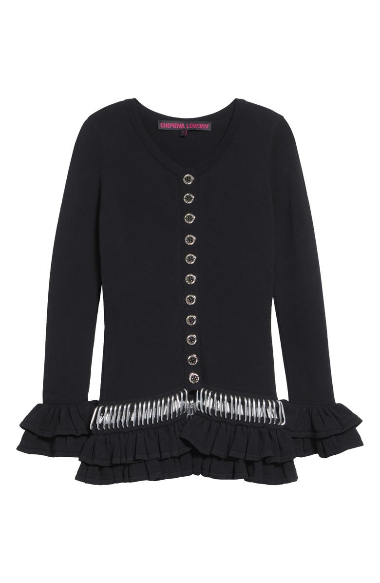 Chopova Lowena Ruffle Carabiner Cardigan, Alternate, color, Black