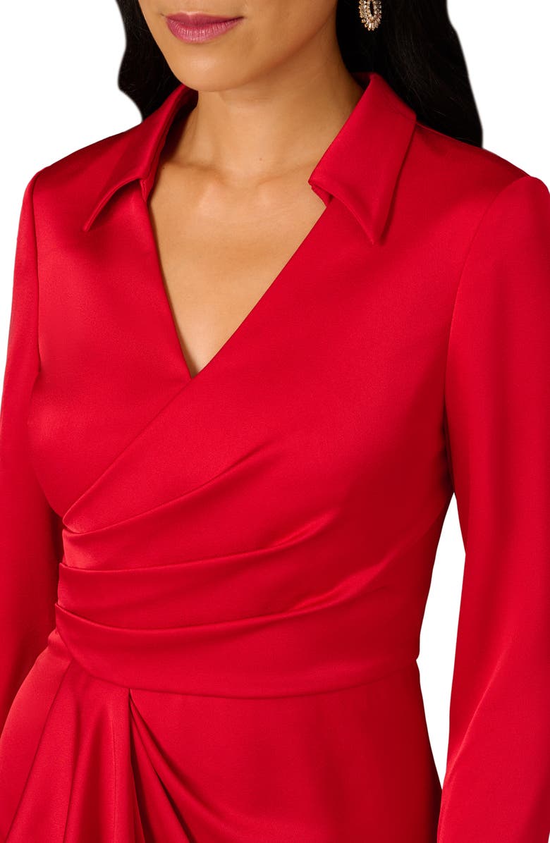 Aidan Mattox by Adrianna Papell Long Sleeve Faux Wrap Crepe Back Satin Midi Dress, Alternate, color, 