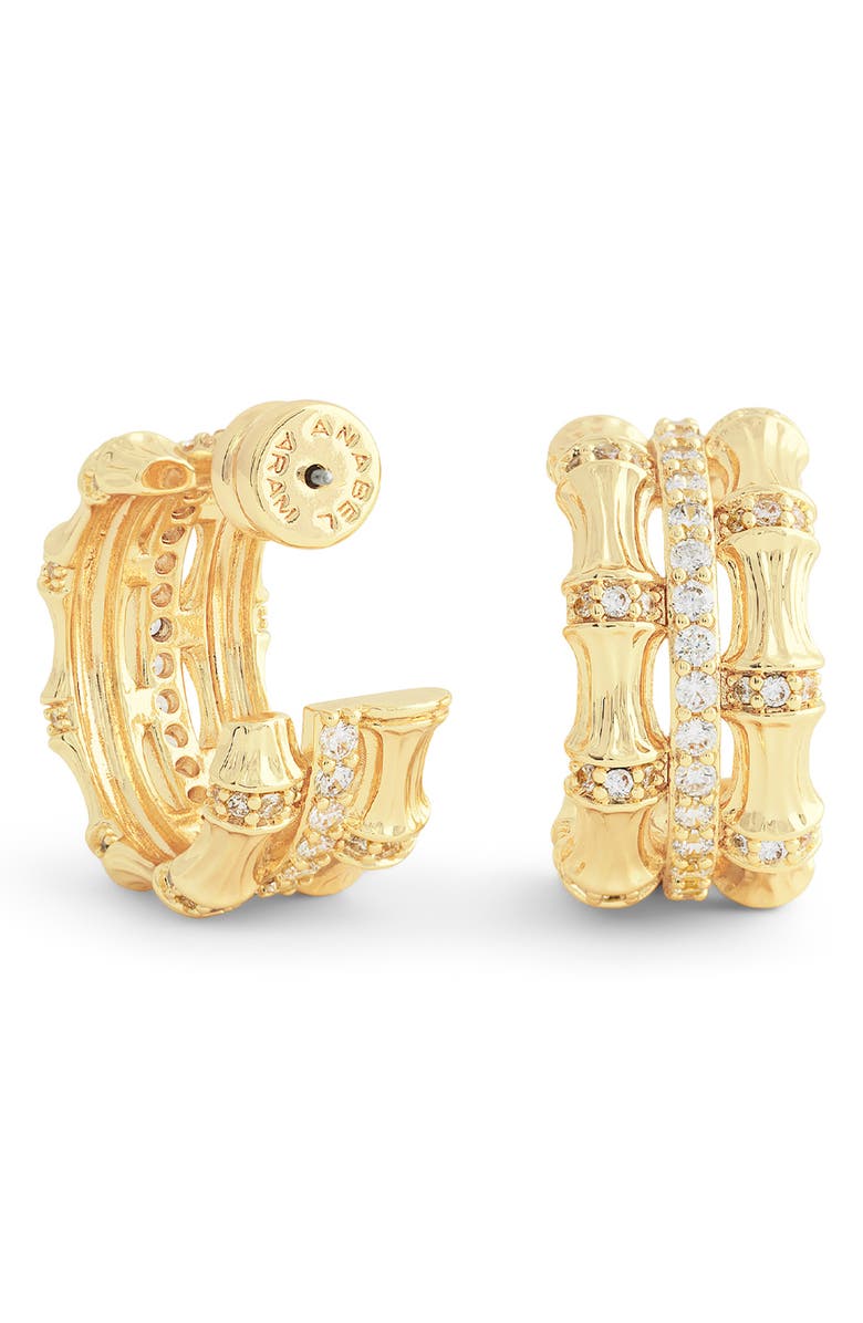 Anabel Aram Jewelry Bamboo Stacked Huggie Hoop Earrings, Alternate, color, 18K Gold/ White Cz Stone