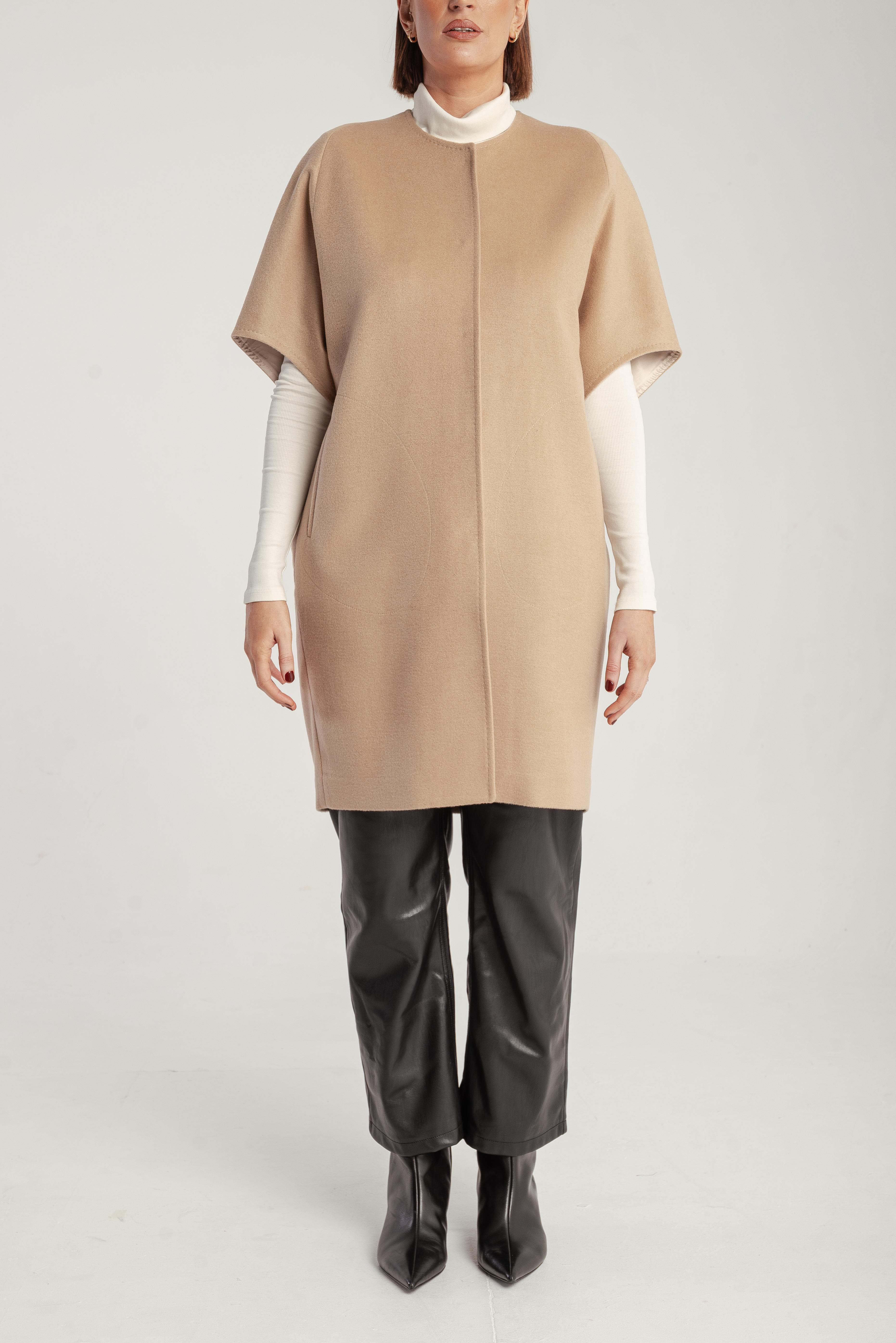 Cashmere Short Sleeve Crew Neck Coat - image 3