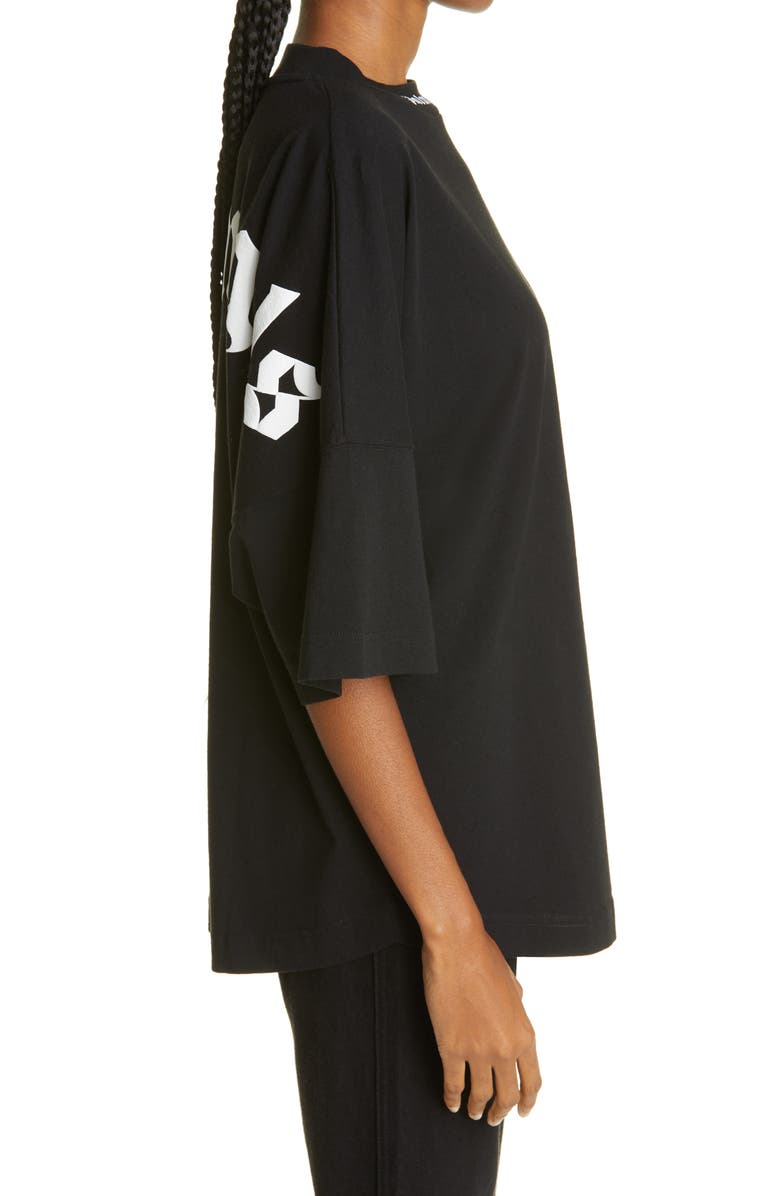 Palm Angels Back Logo Oversize Cotton Graphic Tee, Alternate, color, Black White