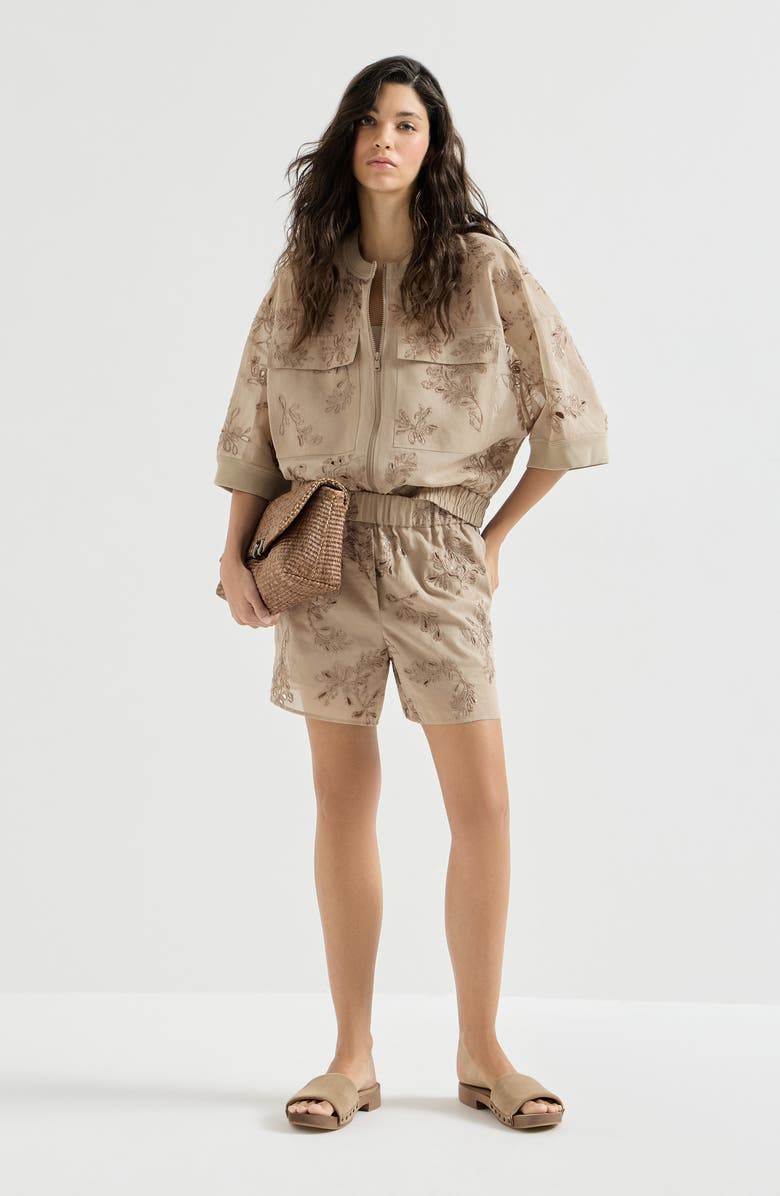 Brunello Cucinelli Shorts with dazzling broderie anglaise, Alternate, color, Espresso