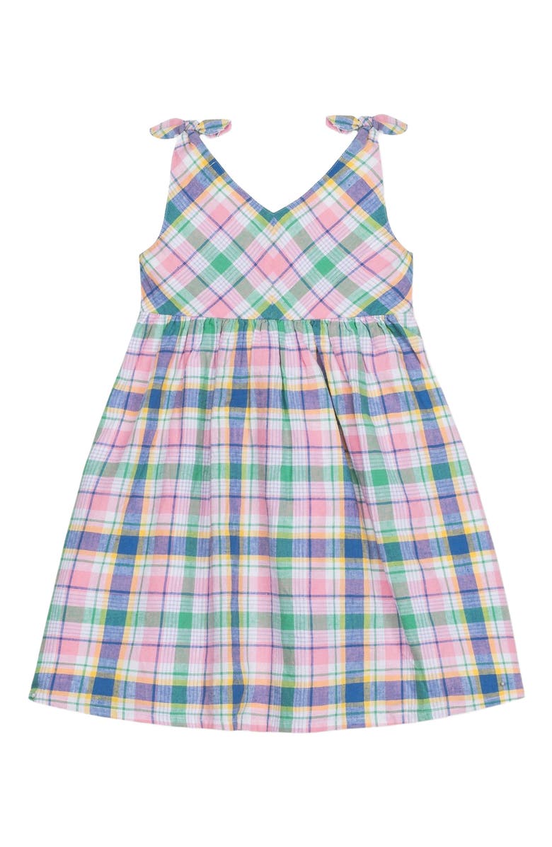 Hope & Henry Girls' Organic Eyelet Bow Shoulder Dress, Kids, Main, color, Flower Show Plaid