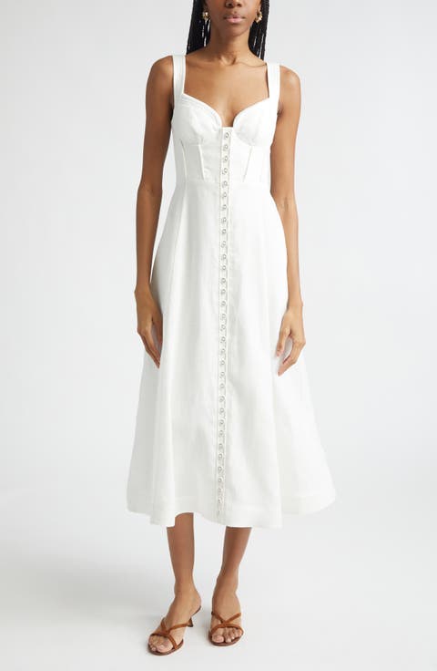 Luna Buttoned Linen Picnic Midi Dress