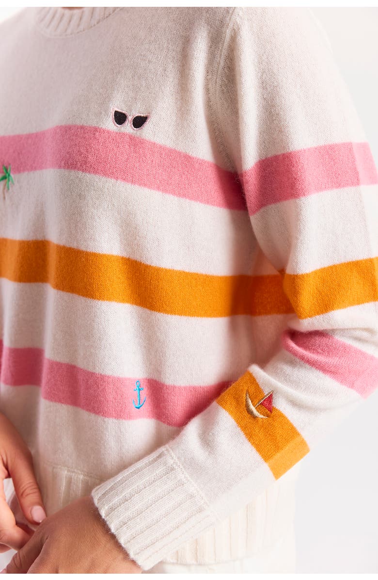 Brodie Pure Cashmere Beach Embroidery 100% Cashmere Sweater, Alternate, color, Pink & Orange Stripes