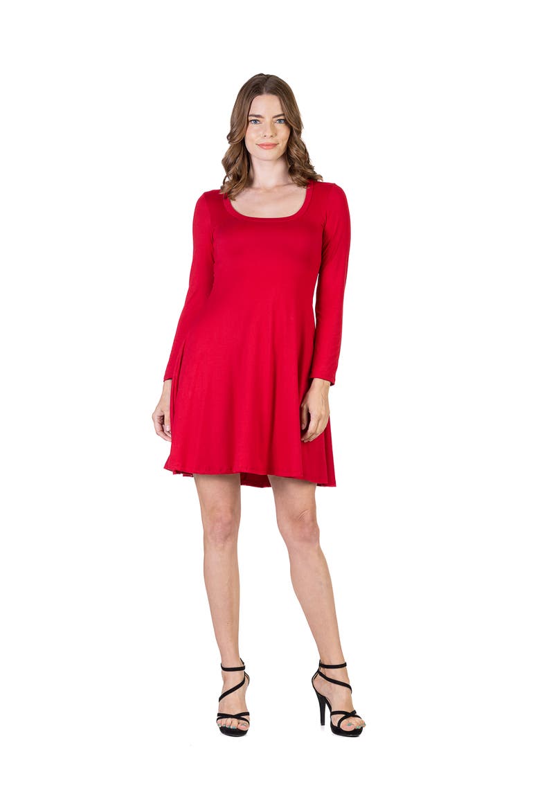 Classic Long Sleeve Flared Mini Dress, Main, color, Red