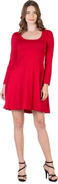 24seven Comfort Apparel Classic Long Sleeve Flared Mini Dress