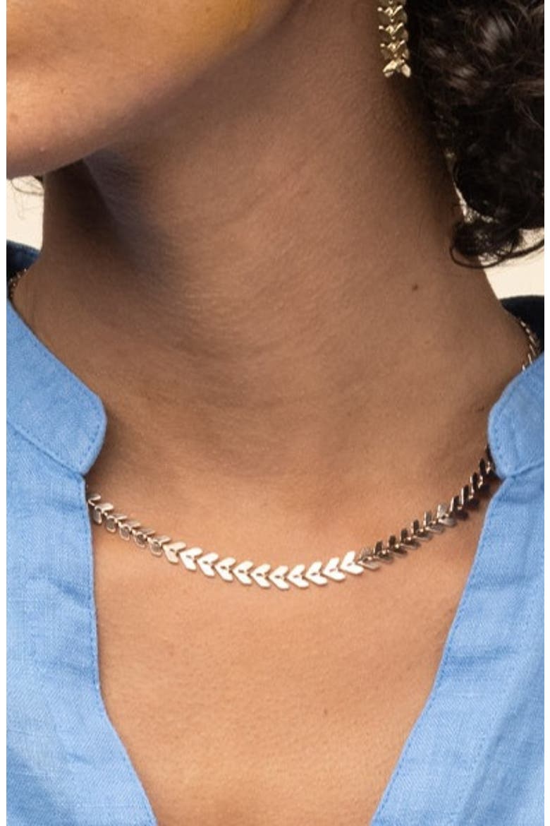Elara Chevron Necklace & Earring Set Trendy Statement, Alternate, color, Warm Bronze