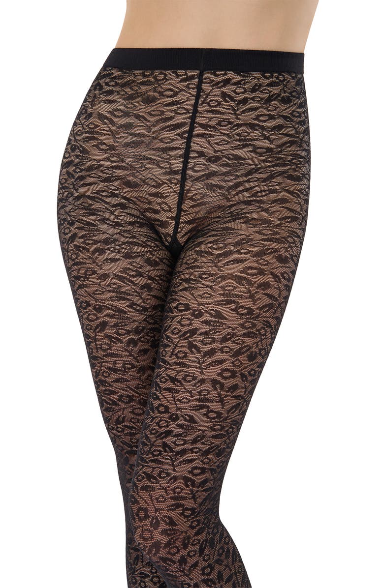 Wolford Bouquet Tights, Alternate, color, Black