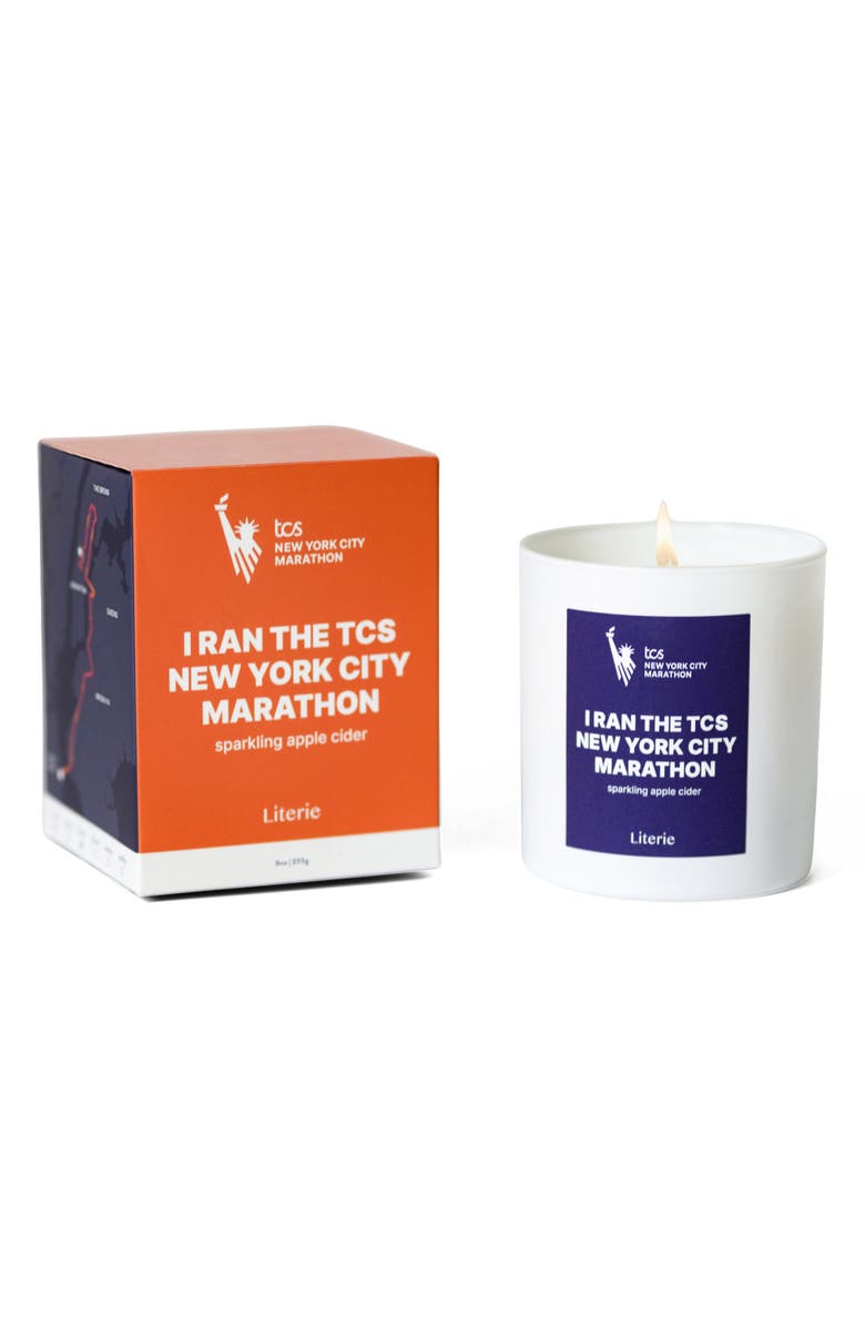Literie I Ran the TCS New York City Marathon Candle, Main, color, Orange/ Navy