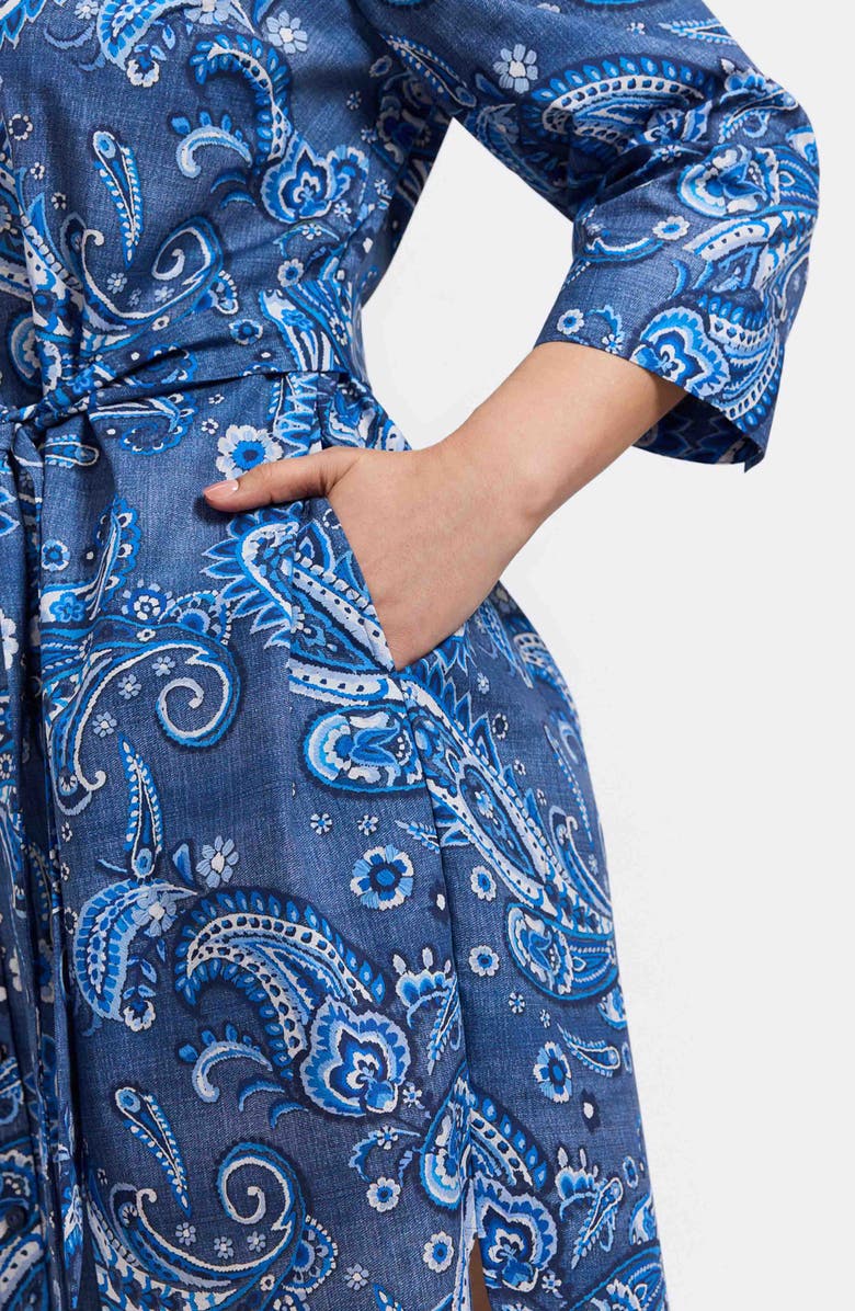 Foxcroft Rocca Paisley Print Belted Cotton Shirtdress, Alternate, color, Blue Multi