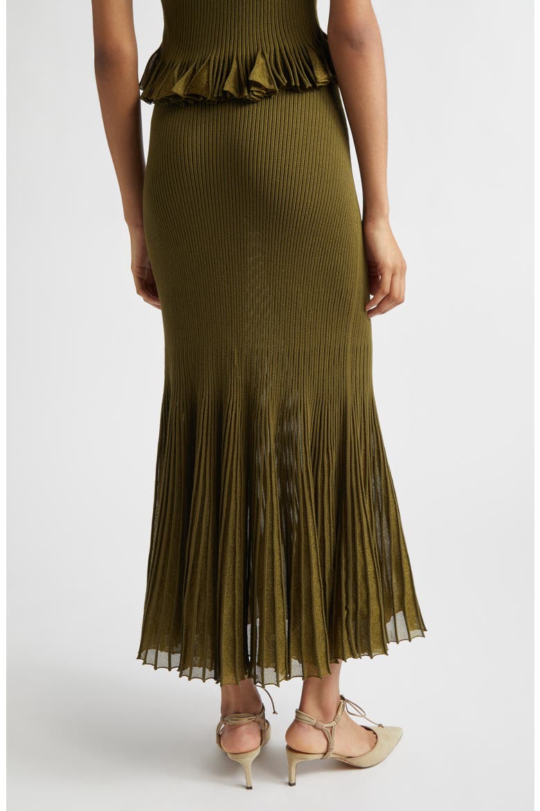 Vera Metallic Pleated Midi Skirt, Alternate, color, OLIVE