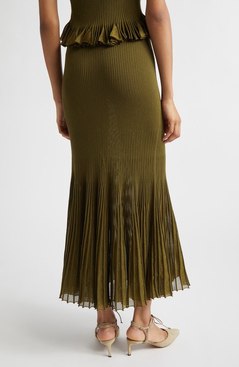 Ulla Johnson Vera Metallic Pleated Midi Skirt, Alternate, color, Olive