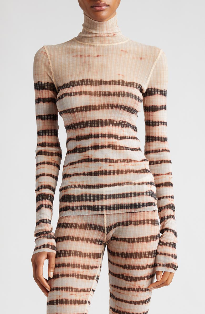 Jean Paul Gaultier x KNWLS Stripe Semisheer Tulle Turtleneck Top, Main, color, 