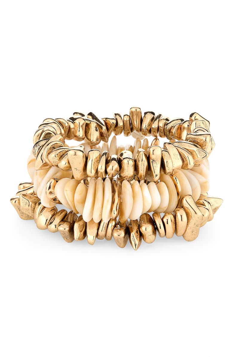 NATASHA Set of 3 Beaded Stretch Bracelets, Main, color, Gold/ Ivory