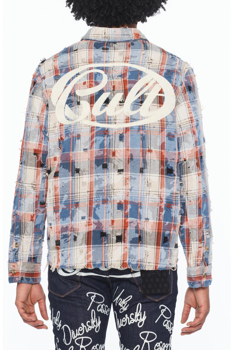 Distressed Long Sleeve Cotton Plaid Shirt, Alternate, color, HARVEST PLAID