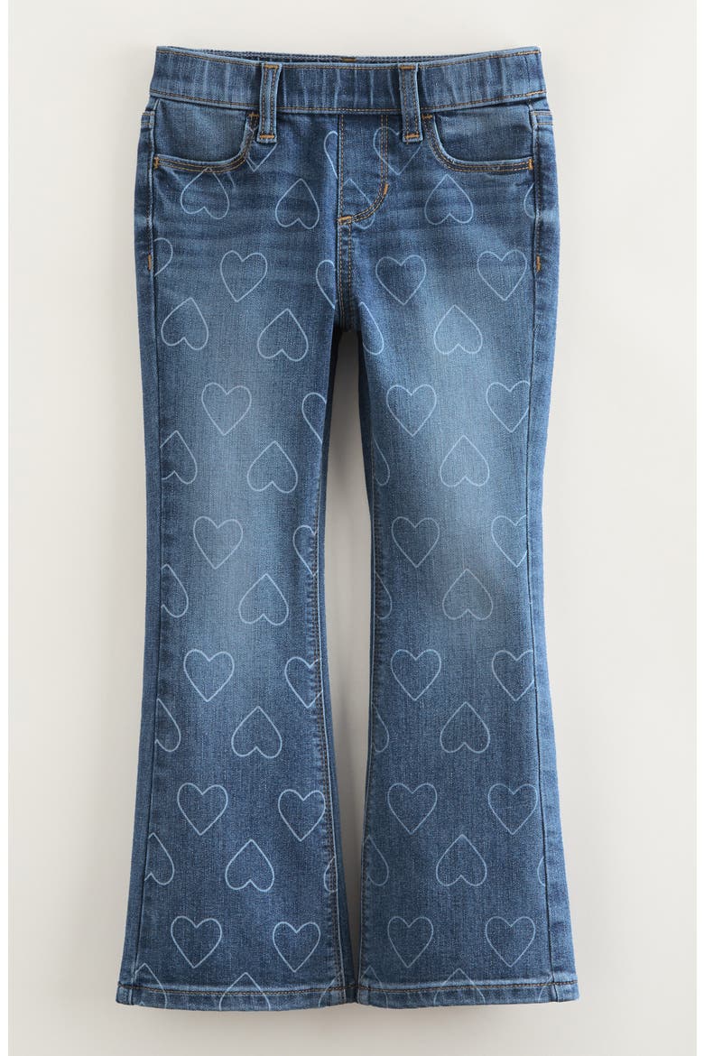 Kids' Distressed Pull On Stretch Flare Leg Jeans, Main, color, MEDIUM WASH OUTLINE HEARTS