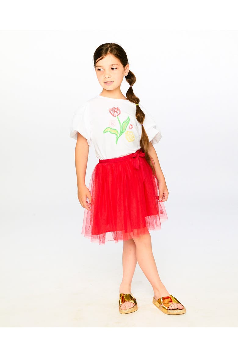 Elastic Waist Mesh and Eyelet Skirt, Alternate, color, Red