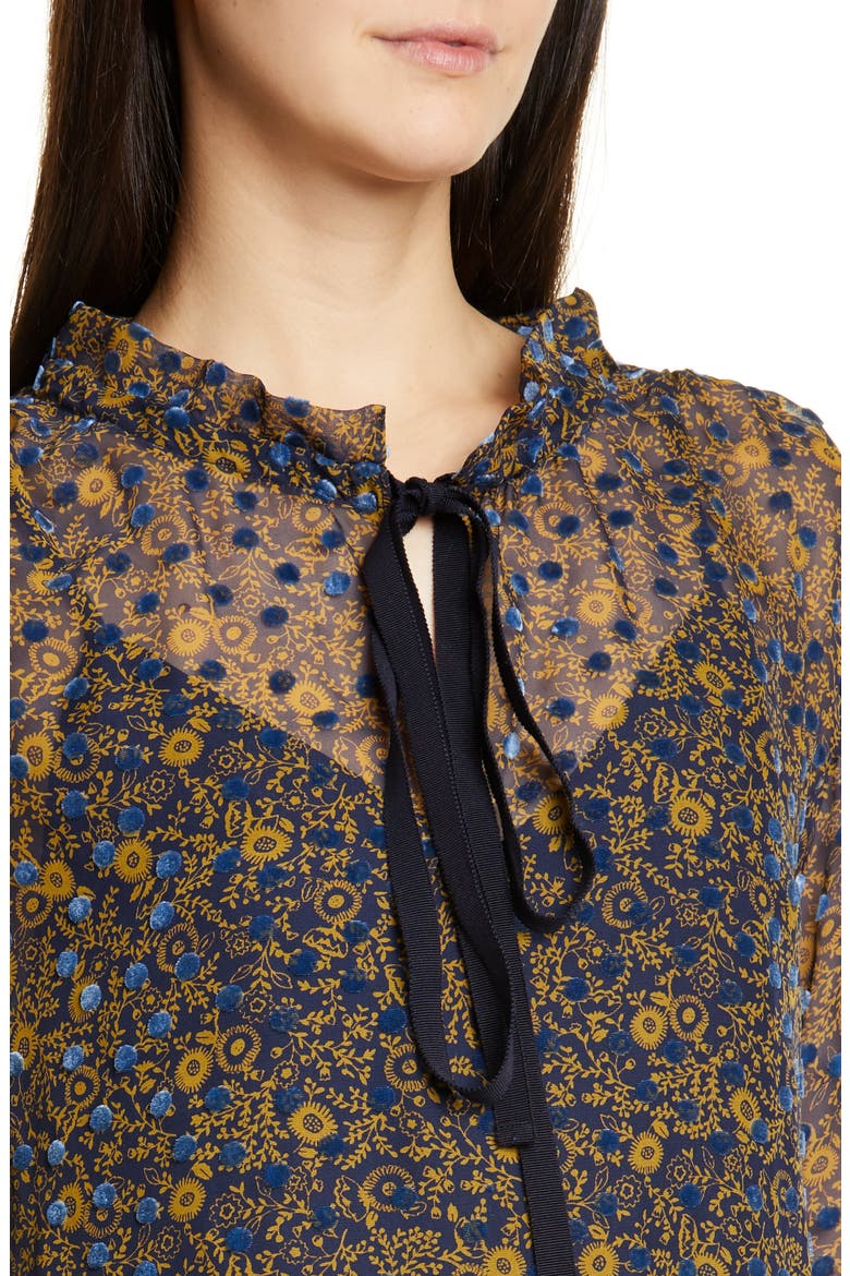 Floral Print Silk Devoré Top, Alternate, color, MULTICOLOR BLUE