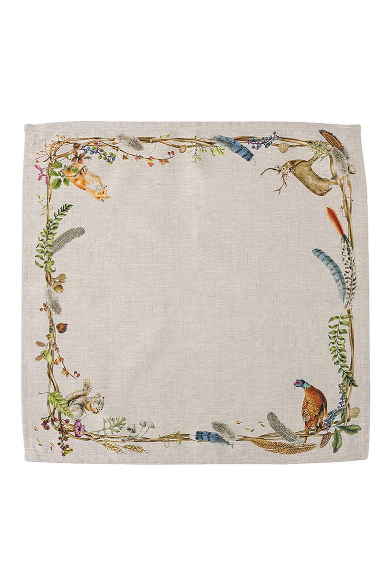 Forest Walk Animal Set of 4 Linen Napkins, Alternate, color, CAF AU LAIT