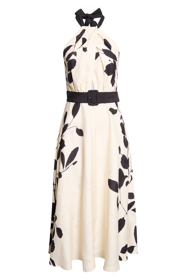 Libby Floral Jacquard Halter Neck Midi Dress, Alternate, color, IVORY/ BLACK