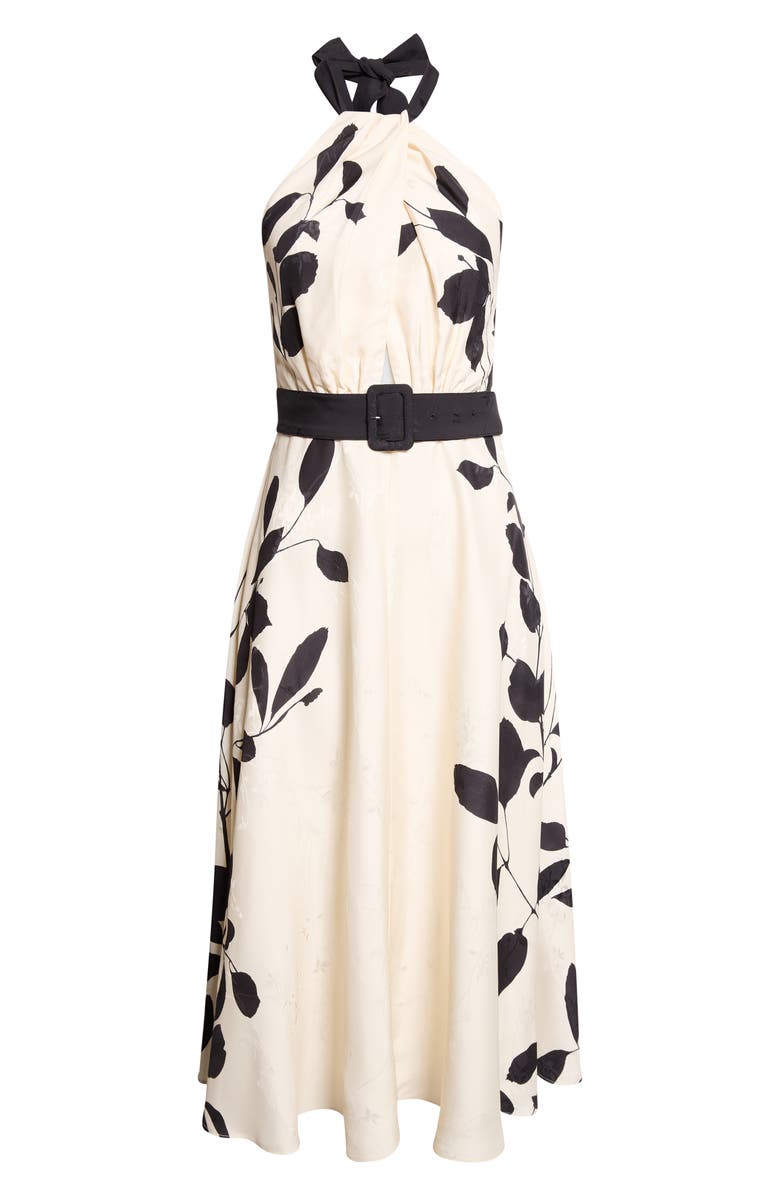 Reiss Libby Floral Jacquard Halter Neck Midi Dress, Main, color, Ivory/ Black