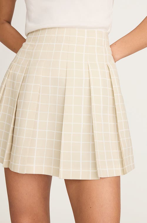 Rebecca Taylor Painterly Windowpane Pleated Faille Skirt In Sand Combo