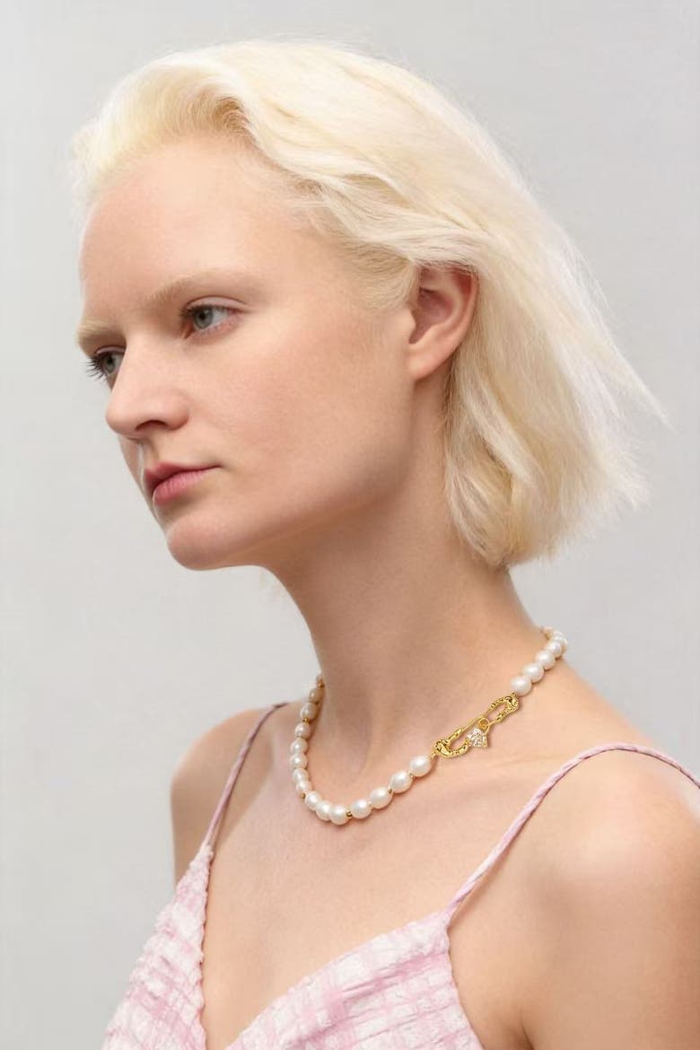 Molten Gold Heart Pearl Necklace, Alternate, color, Gold