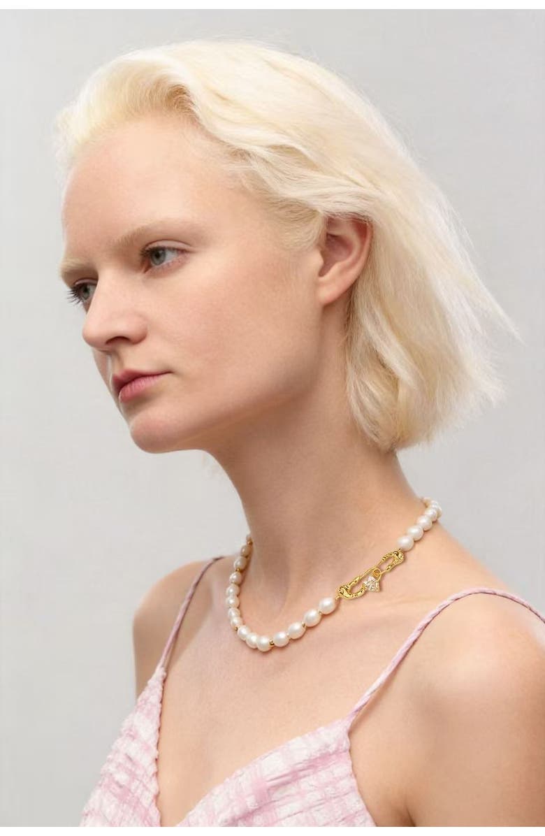 Classicharms Molten Gold Heart Pearl Necklace, Alternate, color, Gold