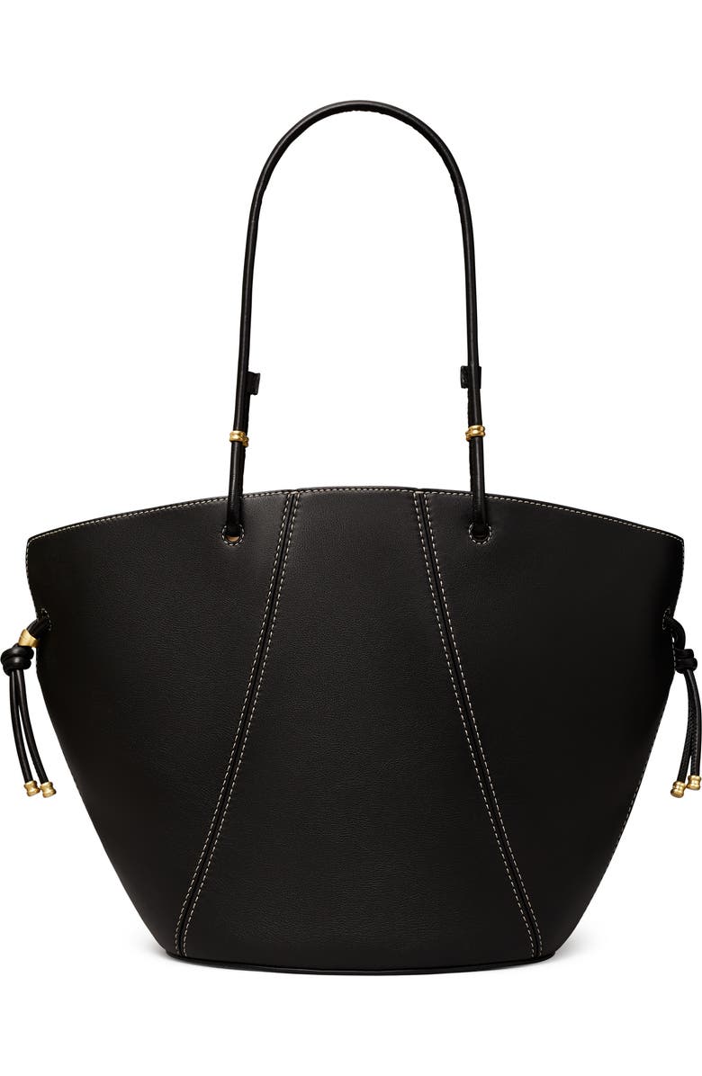 Tory Burch Spaghetti Leather Tote, Main, color, Black