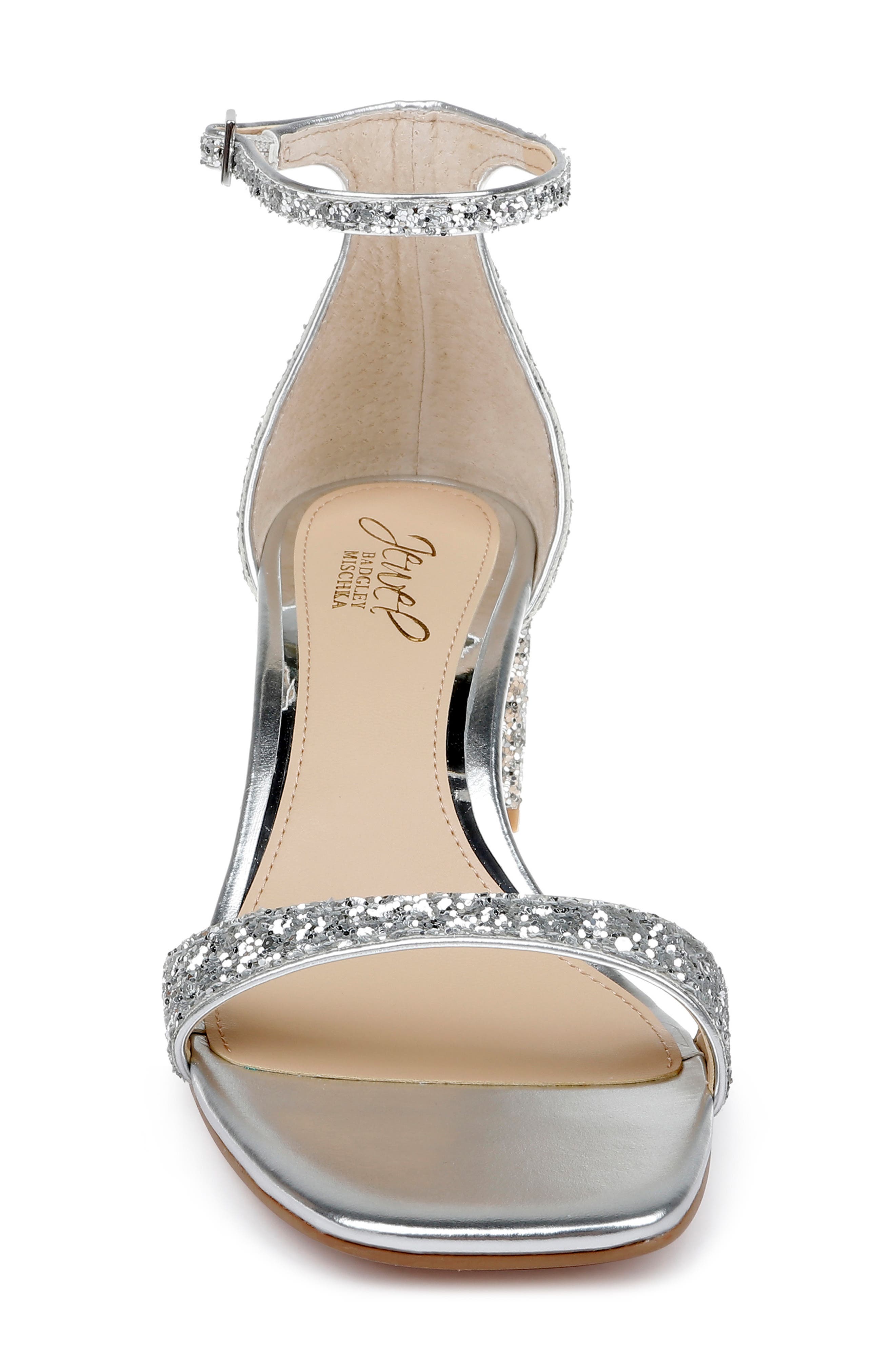 Jewel Badgley Mischka Reese Ankle Strap Sandal, Alternate, color, Silver