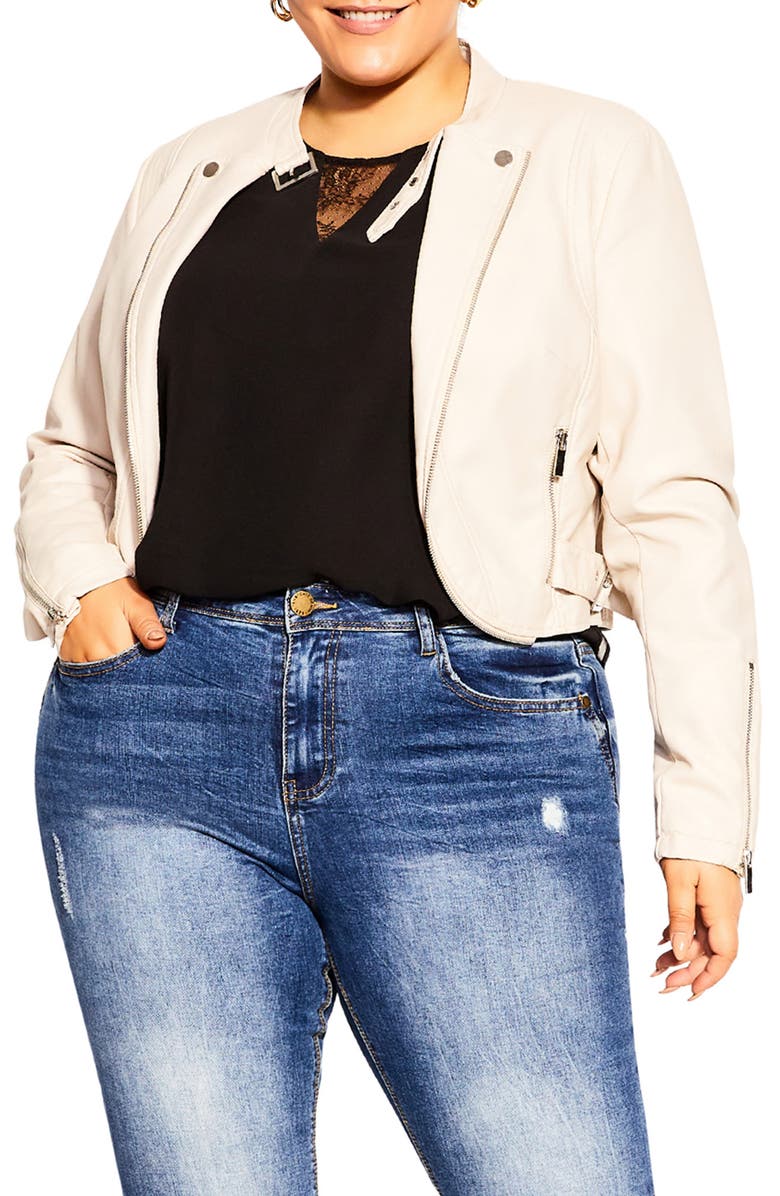 City Chic Crop Faux Leather Biker Jacket, Main, color,