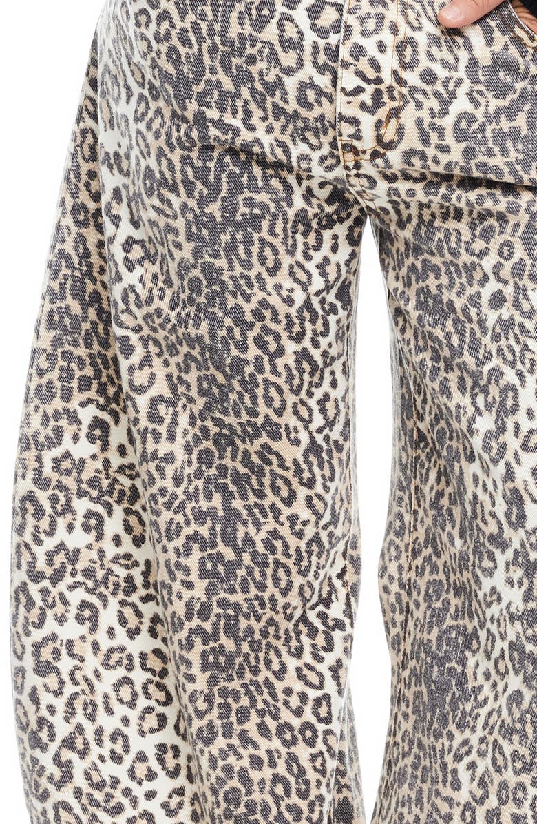 LIONESS Horseshoe Print Barrel Leg Jeans, Alternate, color, Leopard Fade