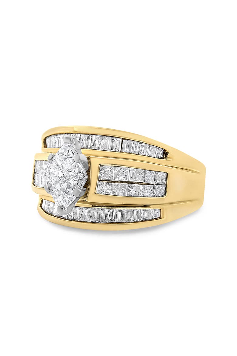 14K Yellow Gold 1 1/2 Cttw Pie, Princess and Baguette-cut Diamond Marquise Shaped Engagement Cocktail Ring Band, Alternate, color, Yellow Gold